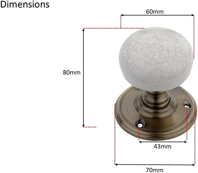 Infinity Decor Pair of Vintage Style Porcelain Crackled Ceramic Mortice Door Knob Pull Handle on Antique Brass Rose 60mm - Image 5