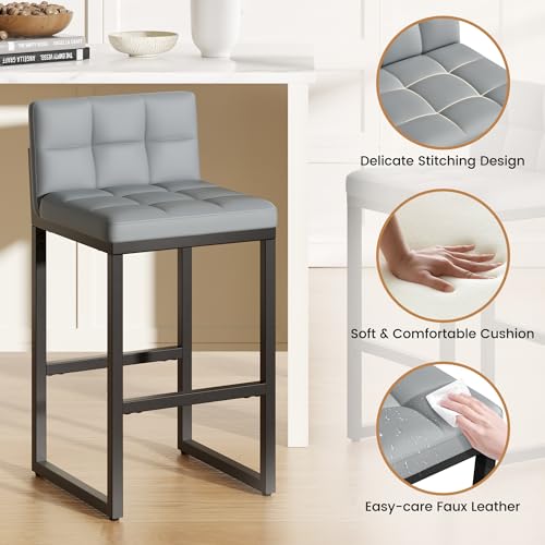Image of Bar Stools Set of 2, Modern Counter Height Bar Stools with Back,24 inch Light Grey
