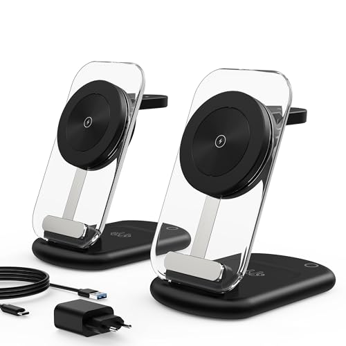 Mukiya - Chargeur Wireless Charger, Chargeur sans Fil 3 en 1 15 W, Station de Recharge inductive pour iWatch iPhone 17/16/15/14/13/12 Series, 3/2/Pro, Noir, Lot de 2