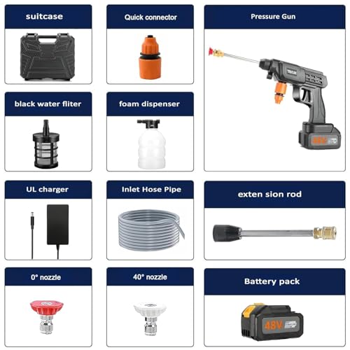 Image of Cordless Pressure Washer Gun for Car & Bike Cleaning | High Pressure Water Spray Gun with Metal Lance | Portable Power Washer Nozzle for Home, Garden & Floor Cleaning
