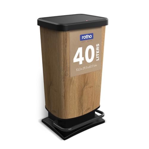 Rotho Paso Poubelle Cuisine 40 Litres à Pédale avec Fermeture Douce Noir