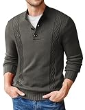 COOFANDY Mens Knitwear Sweaters Long Sleeve Knit Sweater Mock-Neck Solid Sweater Deep Grey