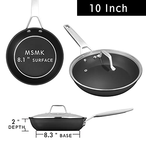 Msmk Frying Pan With Lid, 10 Inch Nonstick Durable Egg Omelet Skillet, Titanium And Diamond Non Stick Coating From Usa, 4Mm Stainless Steel Base Induction Compatible, Oven Safe, Dishwasher Safe #TOP5