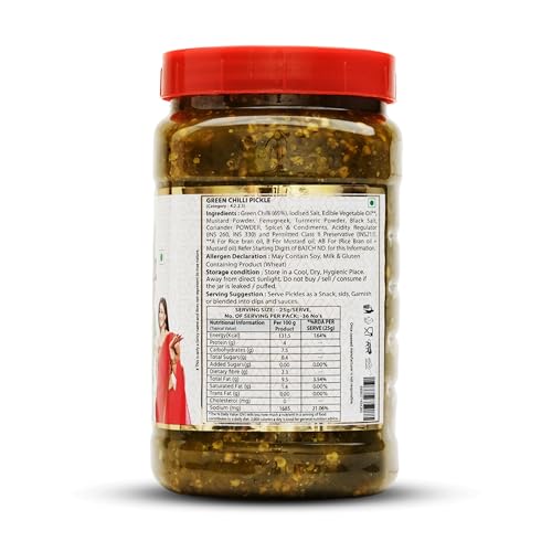 Image of 9AM Super Gold Green Chilli Pickle 900g - Spicy & Flavorful Indian Pickle (Pack of 2)