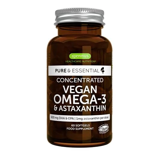 Pure & Essential Vegansk Omega 3 Algolja 1344mg, DHA & EPA 600mg, Astaxantin 1mg, 60 softgels
