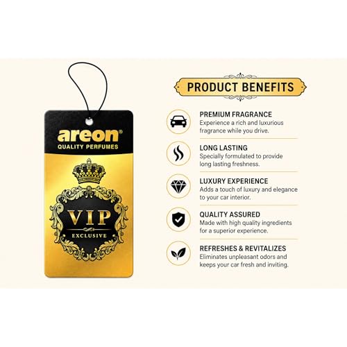 Image of AREON VIP Hanging Car Air Freshener Pack of 3 - Premium Car Perfume with Natural Fragrances, Stylish Hanging Cards Long Lasting Auto Air Freshener for Car, Home, Office & Vehicle Interior - BLACK KING