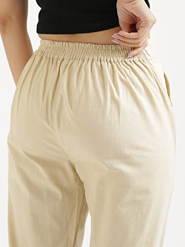 Image of SAADAA Women Cotton Pant Regular Slim Fit Mid Rise Trouser, Pocket Pants for Office School Formal Casual Daily Use