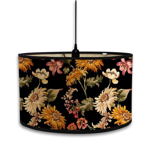 Morbuy Flowers Pattern Bamboo Lampshade for Table Lamp,Vintage Style Diameter 30cm Wooden Bedside Light Lampshade Light Shades Wall Light Lamp Shades for Bedside Lamp Floor Lamp (Sunflower)