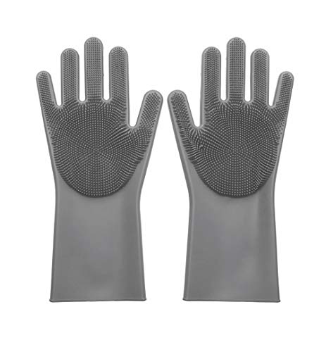 Image of Magic Dishwashing Gloves with Scrubber, Silicone Cleaning Reusable Scrub Gloves for Wash Dish, Kitchen, Bathroom (Black)