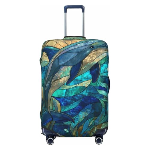 Stained Glass Dolphin Elastic Travel Luggage Covers Dustproof Scratch-Resistant Suitcase Protector Fit 22-24 Inch