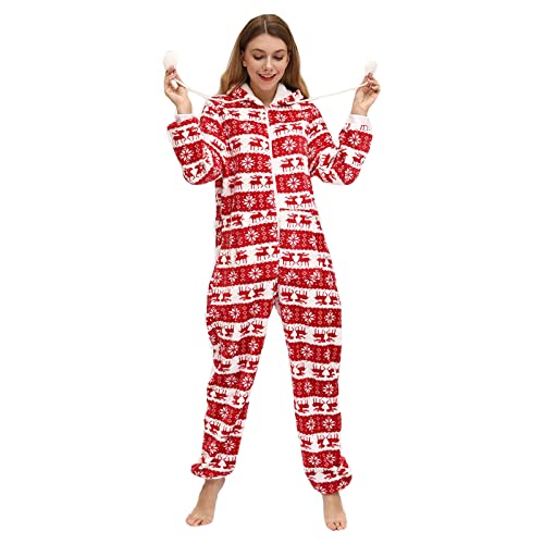 Dam fleece onesie pyjamas flanell varm huva overaller nattkläder jul one piece pyjamas dragkedja nattkläder myskläder med fickor, Jag, XXL