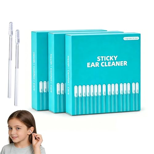 Sticky Ear Cleaning Stick Reusable Ear Cleaning Tools with Soft Rubber Head Gentle Adhesive Ear Pick for Ear Wax Cleaning Adhesive Ear Cleaning Sticks for All Ages (3 Box)