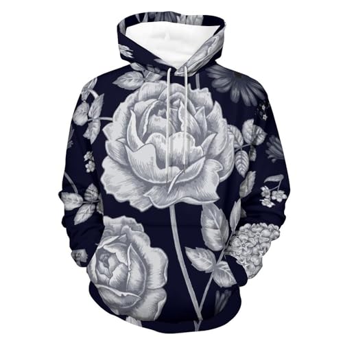Sweats à capuche manche longue pull imprimé fleur grise hoody sweatshirt chaud taille S