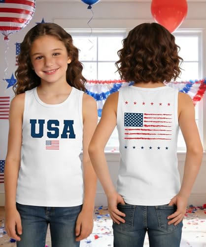 Image of Ithalt Girls 4th of July Tank Top for Kids Boys USA Patriotic Shirt American Flag Tshirt Red White and Blue Sleeveless