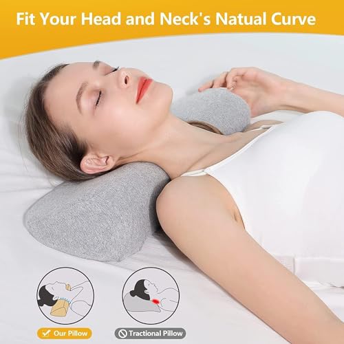 Image of Cervical Neck Pillow for Sleeping, Memory Foam Neck Roll Pillow for Stiff Neck Pain Relief, Neck Support Pillow Bolster Pillow for Bed Side Sleepers (18 x 7.5 x 5 INCH) (Neck Pillow Grey)