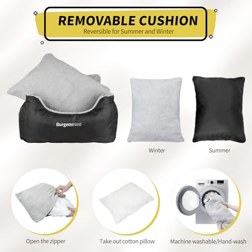 BurgeonNest Dog Car Seat for Small Dogs, Soft Pet Car Travel Home Bed Under 25 lbs, Fully Detachable and Washable Cat Booster Carseats with Storage Pockets and Clip-On Leash Portable Carrier,Black