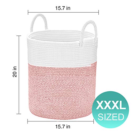 Spmor Xxx-Large Storage Baskets Cotton Rope Basket Woven Baby Laundry Basket Sofa Throws Pillows Towels Toys Or Nursery Cotton Rope Organizer Laundry Hamper With Handles 20"X15.7"X15.7" Pink #TOP1