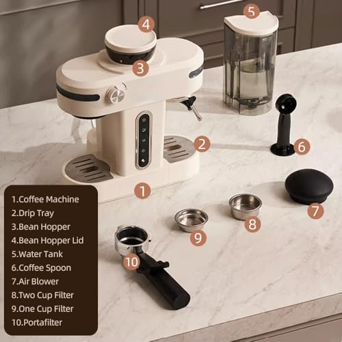 Gecheer Espressomaschine H14A, 20 Bar, 15 Mahlgradeinstellungen, Vorbrühfunktion, Temperaturregelung, Tassenkapazitätseinstellung, mit Dampfdüse