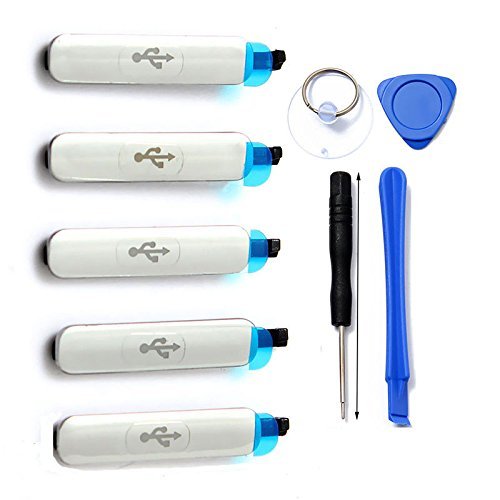 Lollipop Replacement Accessory Kits, 5 Pieces USB Charger Port Cover Flap + 1Blue Plastic Pry Tool+ 1 Screw + Sucker +Trilateral Boot Disk for Samsung Galaxy S5 i9600 G900V