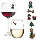 Christmas Dog Wine Glass Charms - Magnetic Drink Markers for all Your Holiday Beverages Set of 6 by Simply Charmed