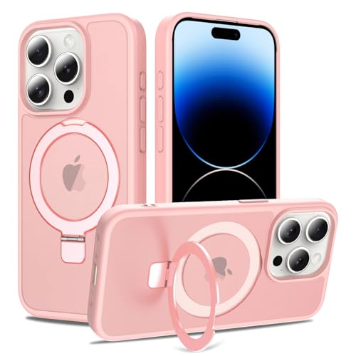 Image of Magnetic for iPhone 15 Pro Case, 6.1 inch, Compatible with MagSafe, Rugged Kickstand, Not-Yellowing Military-Grade Protection, Matte Pink