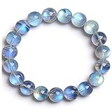 HHCTEBEC Pulsera elástica de Piedra Lunar Azul para Mujeres y Hombres, joyería apilable de Cuentas Redondas de Piedras Preciosas Naturales para mamá, Regalo Unisex Ajustable de cumpleaños,8MM