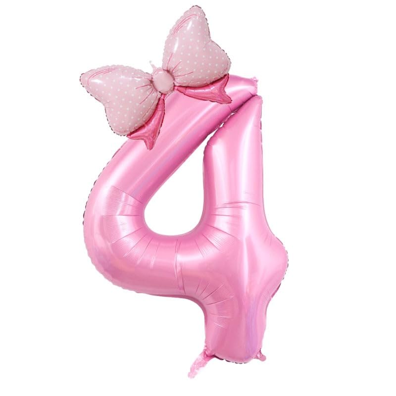 40 Inch Pink Number 4 Balloons With Mini Bow Balloons, 4th Birthday Party Decorations for Girls, Pink Theme Party Supplies, Butterfly Party