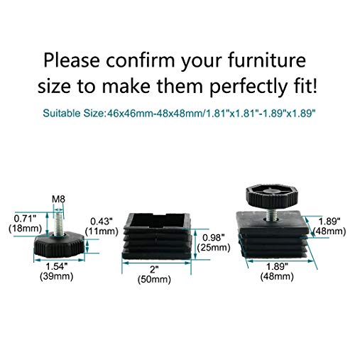 Sourcingmap Adjustable Leveling Feet 50 x 50mm Square Insert Kit Furniture Glide 8 Sets, 50x50xM8+39 - Image 2