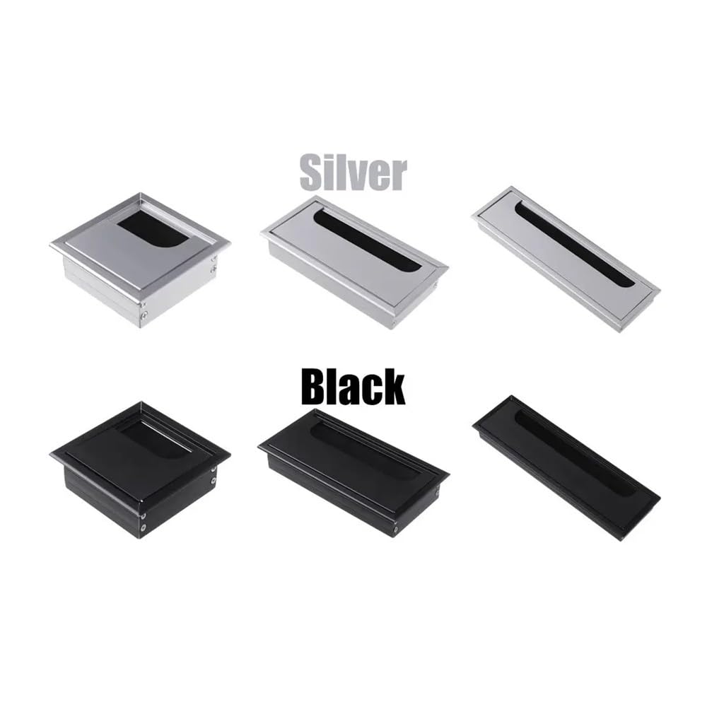 Przepusty kablowe do biurka， Biurko PC ze stopu aluminium Prostokątny drut Przelotka na kabel Stół biurowy Pokrywa otworu Port wyjściowy z czarną szczotką(Black,80x160mm)