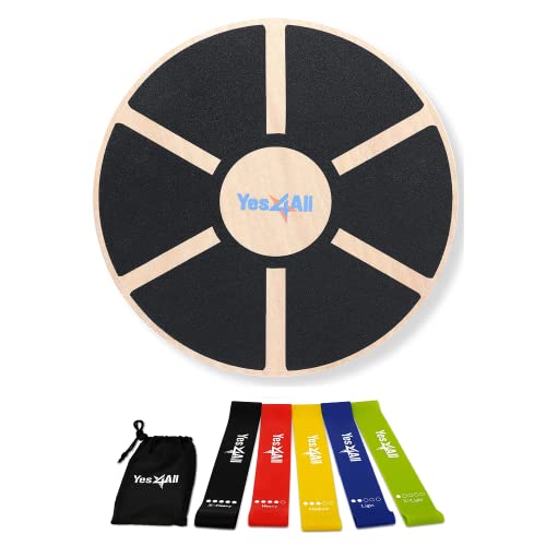 Yes4All Combo Wooden Wobble Balance Board & Loop Resistance Bands For Physical Therapy, Core Training, Home Gym Workout - Black #TOP7