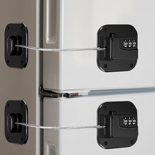 Image of Fridge Lock Refrigerator Freezer Childproof Locks for Adults Cabinets and Drawers Easy Install No Keys Needed Combo Lock Multifunctional Child Safety Cabinet Locks (Black 2 Pack)