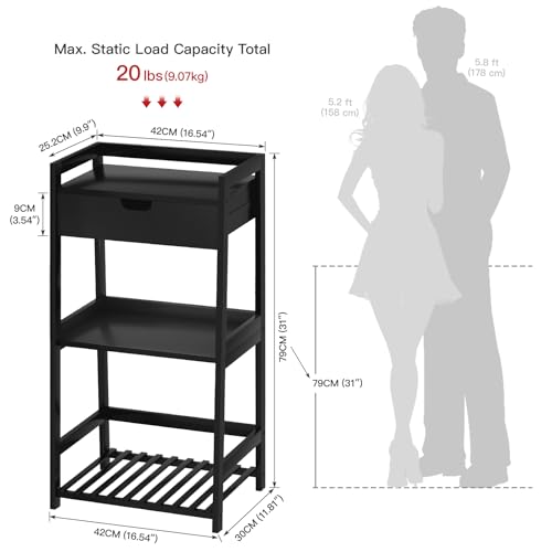 POXAKA 3 Tier Bamboo Bathroom Shelves with Drawer, Ladder Shelf for Bathroom Storage, Space-Saving Design, Stylish Display Nightstand, Stylish Storage Solution for Home, Living Room, Kitchen, Office - image 6