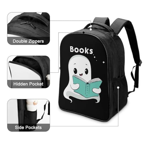 Ghost Books Reader Gifts Funny 16 Inch Backpack for Men Women Casual Daypack with 2 Compartment for Travel Work4
