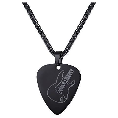U7 Guitar Pick Pendant Cool Black Necklace for Men Women Music Gift Jewellery Plectrum Necklaces Cover