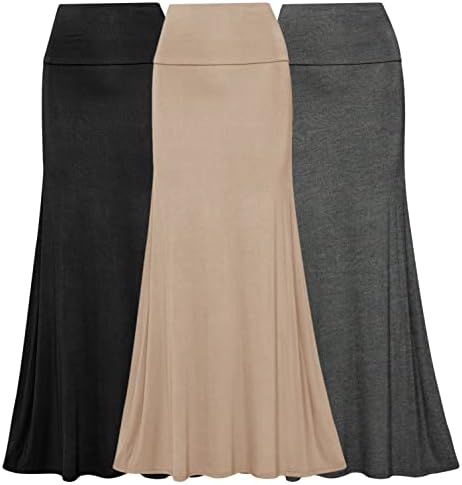 Free to Live 3 Pack Fold Over High Waist Maxi Skirts for Women Flowy Long Skirts for Women Summer