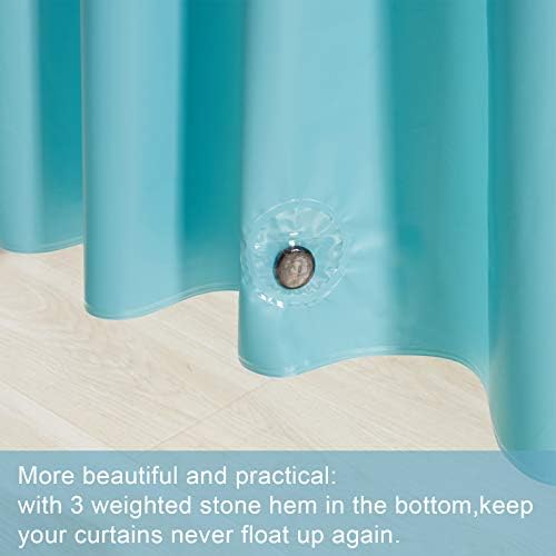Furlinic Shower Curtain Waterproof Anti Mould EVA Curtains Mildew Resistant for Bathroom with 12 Rings Blue and Green Weighted Hem with Stone Extra Long 72x84 Inch.