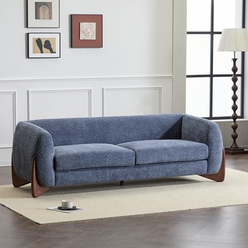 Image of Christopher Knight Home Almab 82 Inches Sofa Couch, Cozy Boucle Upholstered 3-Seater Sofa, Wood Frame Couch, Comfy Couches for Living Room and Office, Modern Sofa, Lounge Seating, Navy Blue