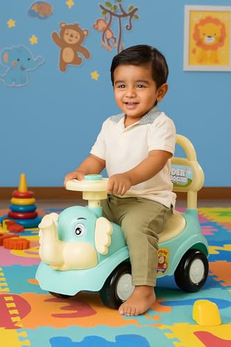 Amazon Brand - Jam & Honey Elephant Car | Ride On for Kids 2 Years+ | Push Car with Backrest | Under Seat Storage | Without Handle | Sea Green Amazon 