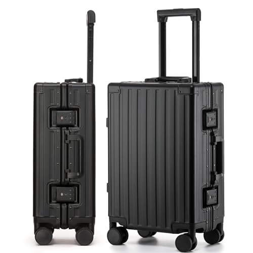 VATILIN 20 Inch All Aluminum Carry On Luggage 22x14x9 Airline Approved with Spinner Wheels,Hard Shell Zipperless Lightweight Small Suitcase with TSA Approved for Travel Business Women Men,Black
