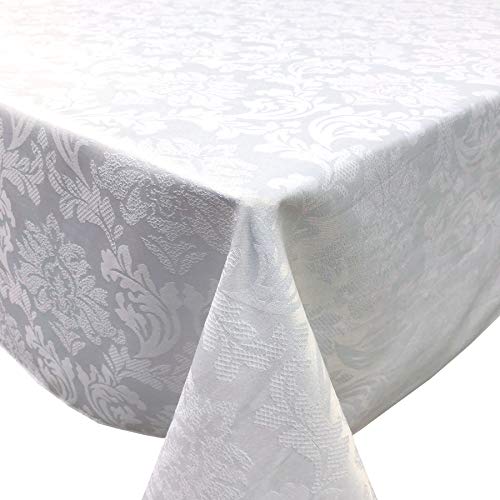 Cait Chapman Home Collection Solid Color Damask Jacquard Woven Tablecloth And Napkin (70" X 144" Rectangle, White) #TOP1