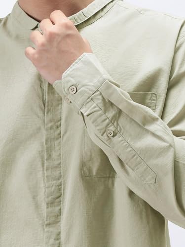 Image of Urbano Fashion Men's Cotton Full Sleeve Regular Fit Casual Solid Shirt with Band Collar