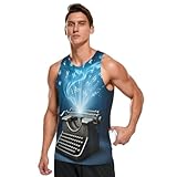 QUGRL Athletic Men's Sleeveless Muscle Shirts Typewriter Magic Letters Floating Glow Dark Breathable Mesh Workout Tops with Zipper Pocket for Gym Running Training Small 2026 Multicolor