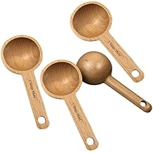 4 Pcs Wooden Coffee Spoon, 1 Tbsp Wood Measuring Spoons for Coffee Beans, Ground Coffee, Protein Powder, Spices, Tea and Bath Salt Scoop, Soup Cooking Mixing Stirrer Kitchen Tools Utensils