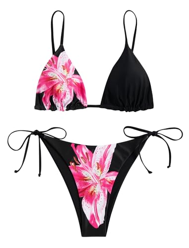 Image of ZAFUL Women's Triangle Bikini Floral String Bikini Set Two Piece Swimsuit Bathing Suits