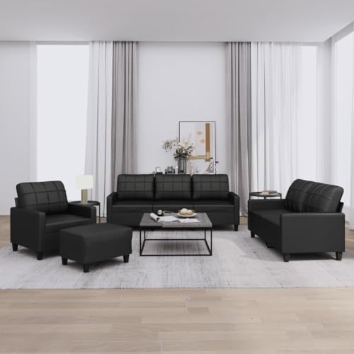 Homgoday 4-TLG. Sofagarnitur mit Kissen Loungesofa Couch Wohnzimmersofa Sofa Couch Couchgarnitur Doppelsofa Designsofa Moderner für Wohnzimmer Büro Schwarz Kunstleder
