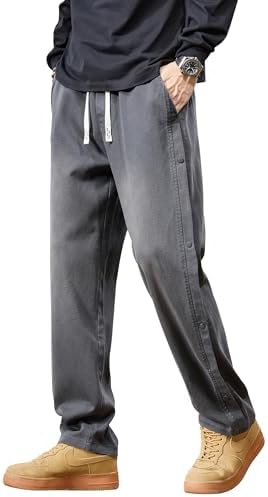 （14:30時点） [W Wonyo] テンセル ワイドパンツ メンズ ズボン ヴィンテージ ユーズドウォッシュ ゴムウエスト イージーパンツ きれいめ 飾りサイドボタン 人気 秋服 ボトムス ブラスト加工 大きいサイズ ゆったり ストレート ラウンジぱんつ カジュアル リラックス トラウザーズ 上品 かっこいい服 秋冬春 gray M