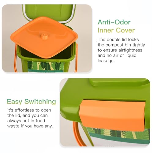 Kitchen Compost Bin Set of 2 2/2.6/4/5 Gallon Indoor Composter Space saving Design Portable Compost Bucket Easy to Carry Eco Friendly Style1 (8L) - Image 3