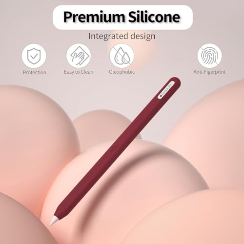 Image of Ultra Thin Protective Pencil Cover for Apple Pencil Pro &Apple Pencil 2nd Gen Silicone Case Sleeve Compatible with Apple Pencil Pro (Wine red)