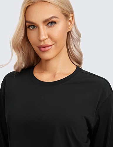 Crz Yoga Pima Cotton Long Sleeve Shirts For Women Workout Crop Tops Loose Cropped T-Shirts Athletic Gym Shirts Black Medium #TOP3