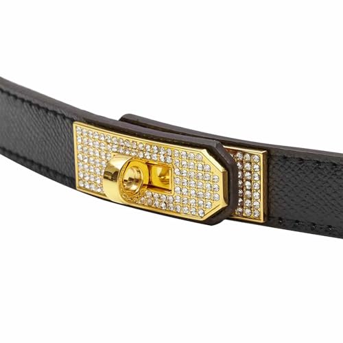 Women's Skinny Leather Belt with Adjustable Gold Turn Lock Diamond Buckle For Jeans，Dresses and Coats2